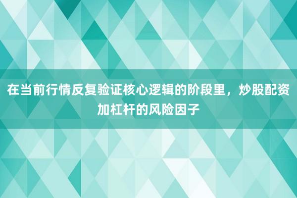在当前行情反复验证核心逻辑的阶段里，炒股配资加杠杆的风险因子
