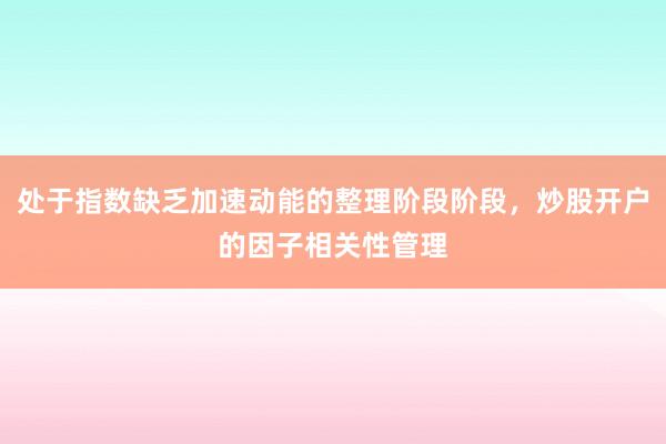 处于指数缺乏加速动能的整理阶段阶段，炒股开户的因子相关性管理
